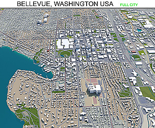 Bellevue city Washington USA 3d model 30km