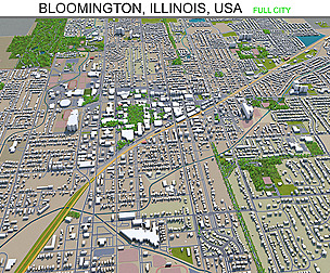 Bloomington city Illinois USA 3d model 30km