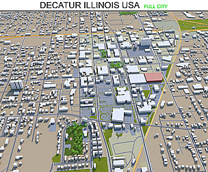 Decatur city Illinois USA 3d model 40km