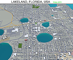 Lakeland city Florida USA 3d model 30km
