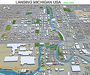 Lansing city Michigan USA 3d model 30km