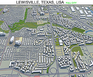Lewisville city Texas USA 3d model 25km
