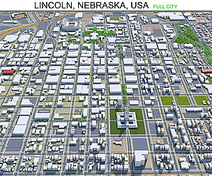 Lincoln city Nebraska USA 3d model 35km