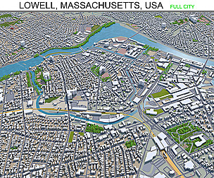 Lowell city Massachusetts USA 3d model 20km