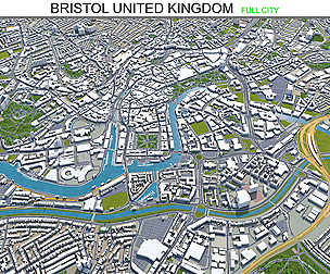 Bristol city United Kingdom 3d model 35km
