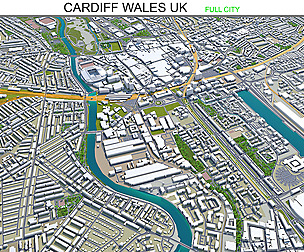 Cardiff Wales city UK 3d model 30km