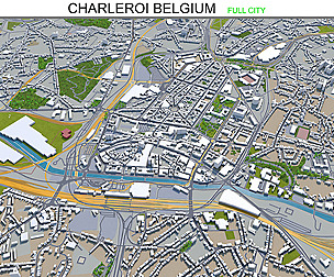 Charleroi city Belgium 3d model 30km