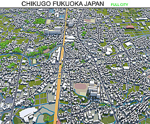 Chikugo city Fukuoka Japan 3d model 20km
