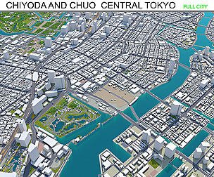 Chiyoda and Chuo  Central Tokyo 3d model 10km