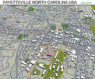 Fayetteville city North Carolina USA 3d model 50km