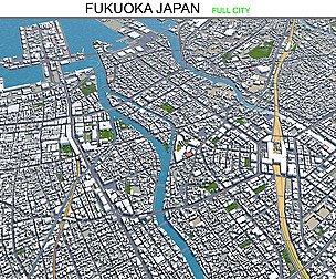 Fukuoka city Japan 3d model 50km