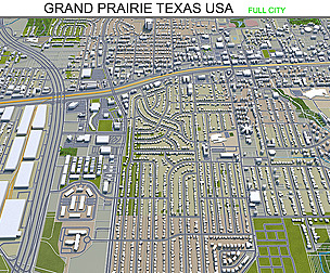 Grand Prairie city Texas USA 3d model 50km