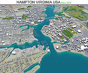 Hampton city Virginia USA 3d model 30km