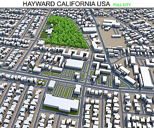 Hayward city California USA 3d model 20km