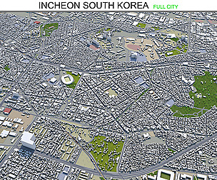 Incheon city South Korea 3d model 100km