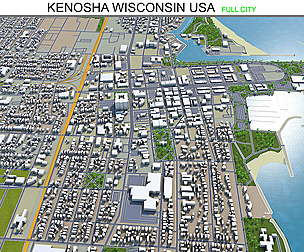Kenosha city Wisconsin USA 3d model 25km