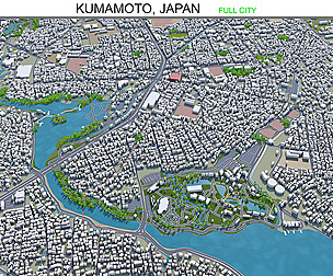 Kumamoto city Japan 3d model 40km