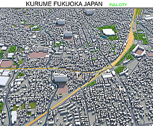 Kurume city Fukuoka Japan 3d model 50km