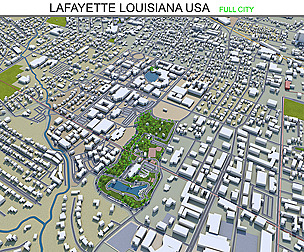 Lafayette city Louisiana USA 3d model 25km