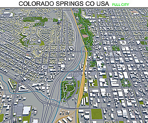 Colorado Springs city CO USA 3d model 60km