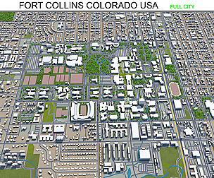 Fort Collins city Colorado USA 3d model 30km