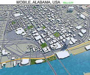 Mobile city Alabama USA 3d model 40km