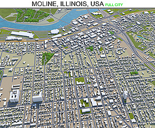 Moline city Illinois USA 3d model 20km