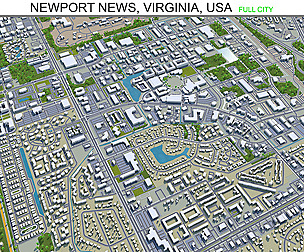 Newport News city Virginia USA 3d model 40km