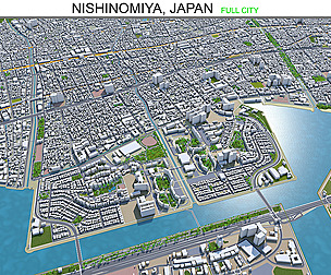 Nishinomiya city Japan 3d model 30km