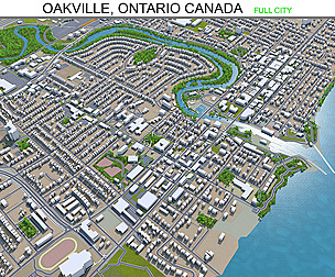 Oakville city Ontario Canada 3d model 25km
