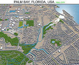 Palm Bay city Florida USA 3d model 30km