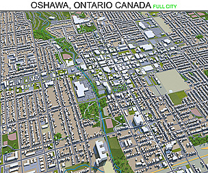 Oshawa city Ontario Canada 3d model 30km