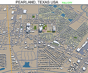 Pearland city Texas USA 3d model 30km