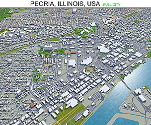 Peoria city Illinois USA 3d model 40km