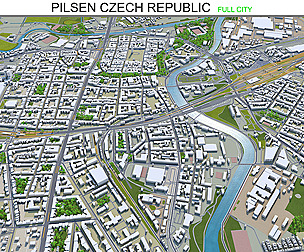 Pilsen city Czech Republic 3d model 30km
