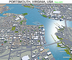 Portsmouth city Virginia USA 3d model 25km