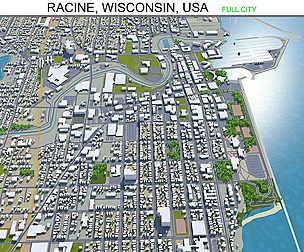 Racine city Wisconsin USA 3d model 20km