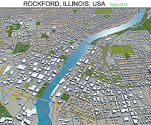 Rockford city Illinois USA 3d model 35km