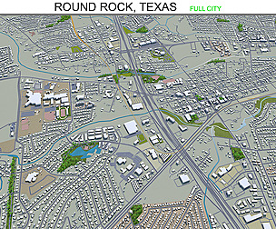 Round Rock city Texas 3d model 30km