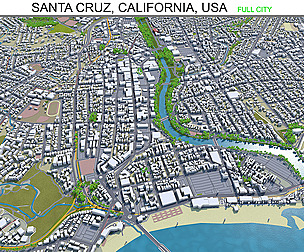 Santa Cruz city California USA 3d model 20km