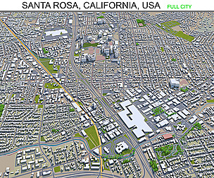 Santa Rosa city California USA 3d model 30km