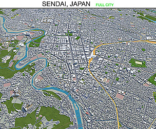 Sendai city Japan 3d model 70km