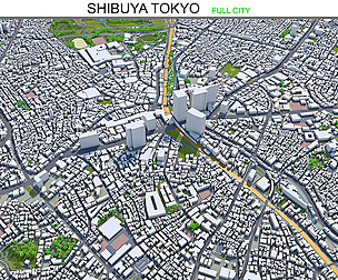 Shibuya city Tokyo 3d model 10km
