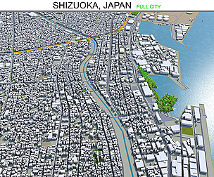Shizuoka city Japan 3d model 90km