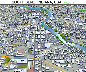 South Bend city Indiana USA 3d model 25km