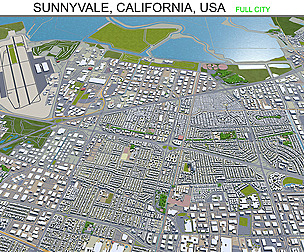 Sunnyvale city California USA 3d model 20km