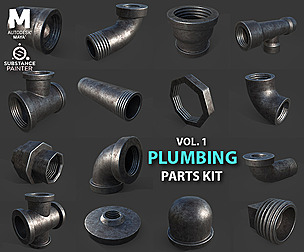 Plumbing Parts Kit Lowpoly 15 Pieces