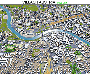 Villach city Austria 3d model 40km