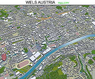 Wels city Austria 3d model 20km
