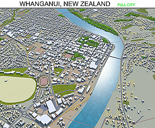 Whanganui city New Zealand 3d model 20km